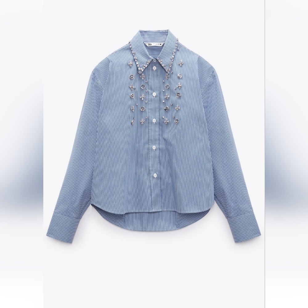 Zara bejeweled button down striped shirt - Picture 1 of 2